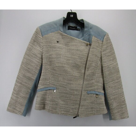 Karen Millen Jackets & Blazers - Karen Millen Jacket 10 White Motorcycle Biker Tweed Full Zip Crop *